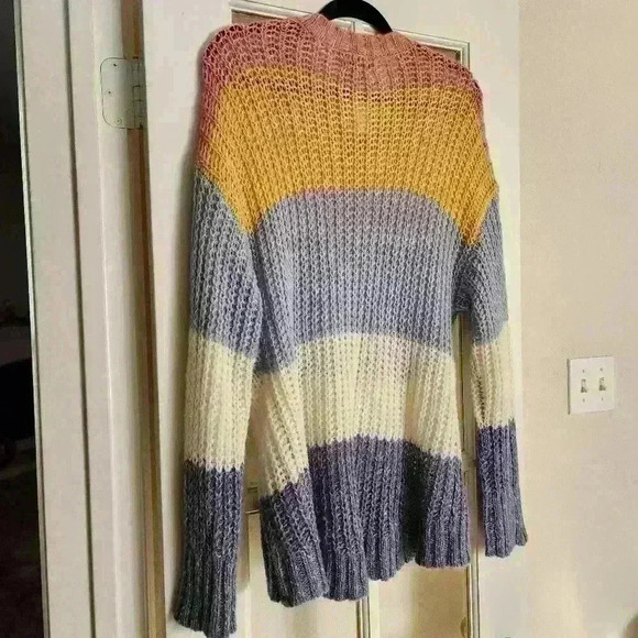 American Eagle Women's Knit Chunky Multicolored Striped Wool Fall Sweater Large - Picture 4 of 11